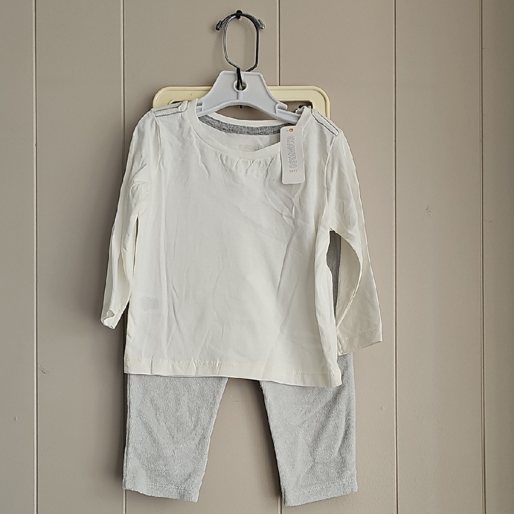 Gymboree Baby Cream Shirt with Gray Terry Pants Outfit‎ Nwt
